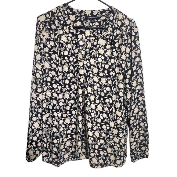 Zac & Rachel Woman Black Cream Long Sleeve Pullover Blouse, 1X - Picture 1 of 8
